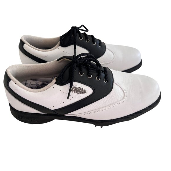 Vintage FootJoy eComfort Golf Shoes Women's 7W Softspikes Black White Leather - Picture 1 of 12